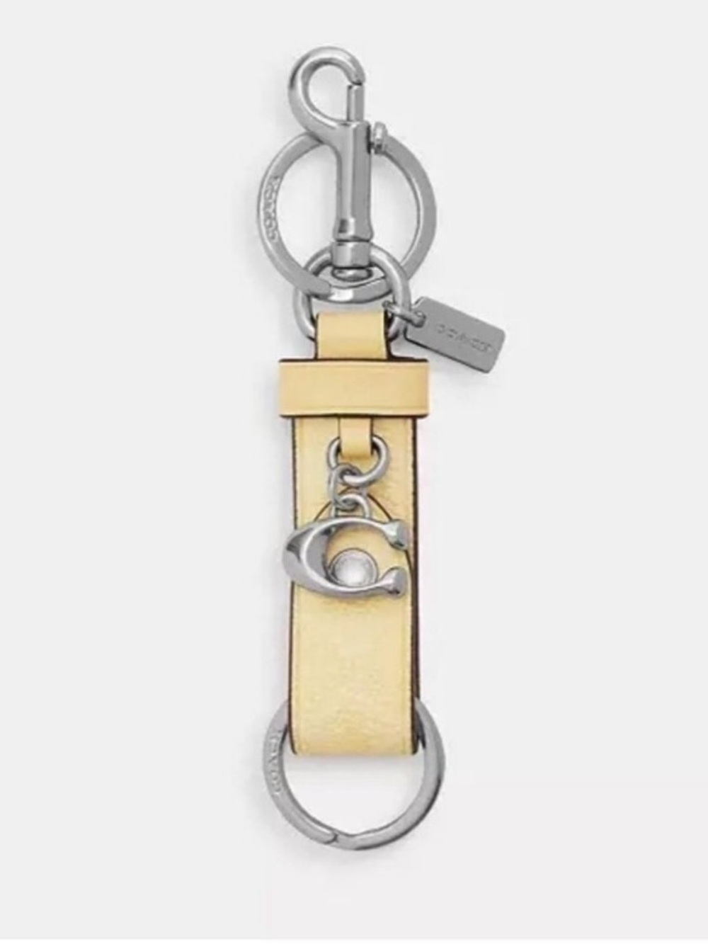 Coach Trigger Snap Leather Keychain Bag Charm in Hay Silver Hardware CAU86